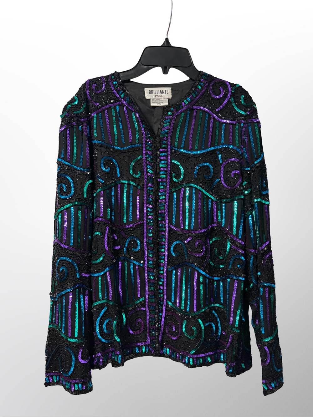 BRILLIANTE Sequined Black Jacket with Teal & Purple Accents